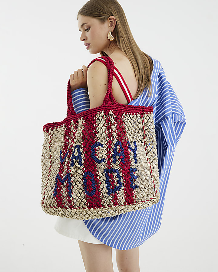 Beige Crochet Vacay Mode Shopper Bag
