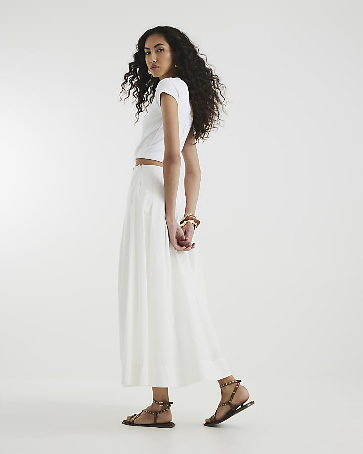White A Line Poplin Midi Skirt