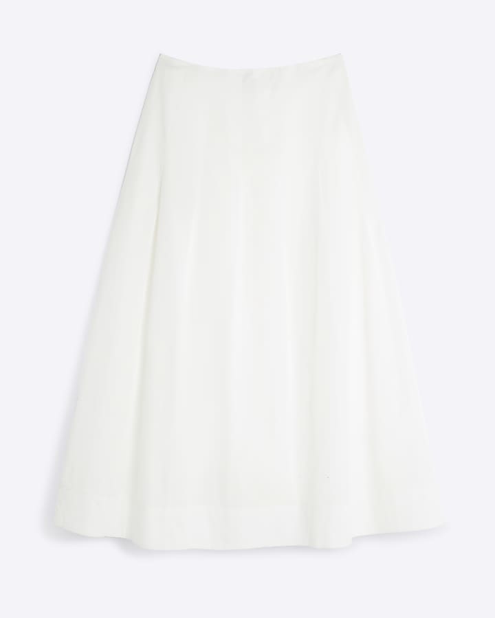 White A Line Poplin Midi Skirt