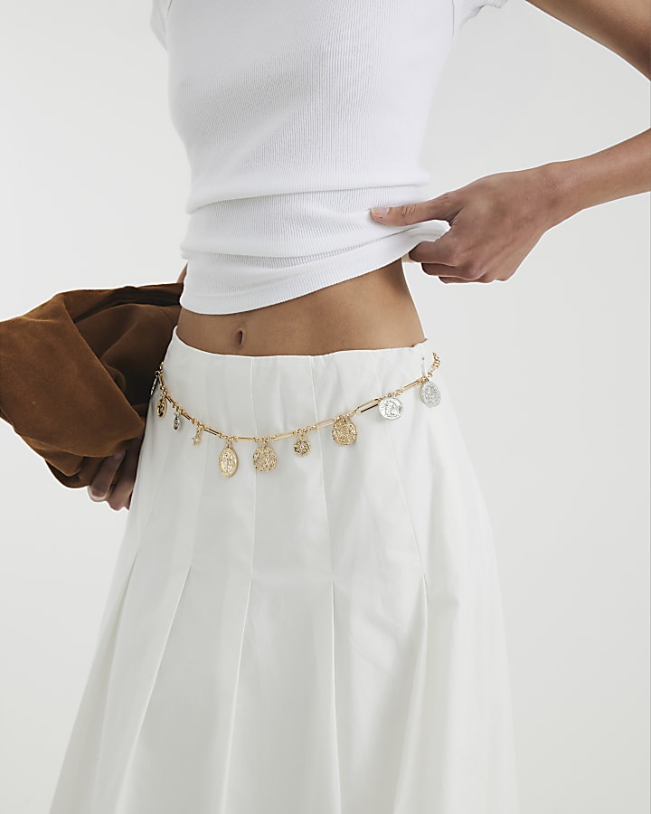 White A Line Poplin Midi Skirt