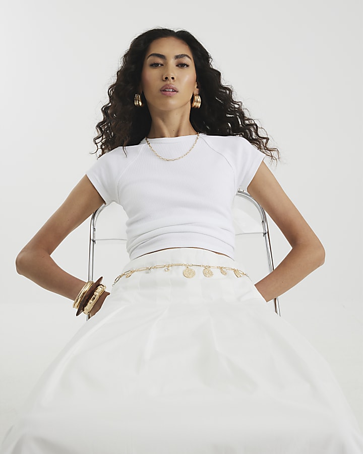 White A Line Poplin Midi Skirt