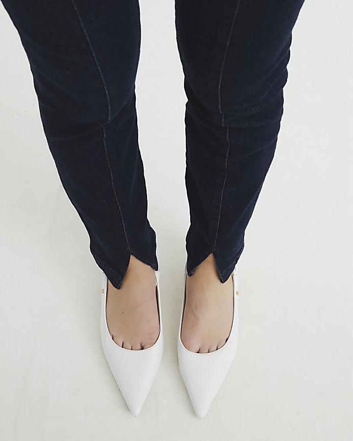 Blue High Rise Split Hem Slim Jeans