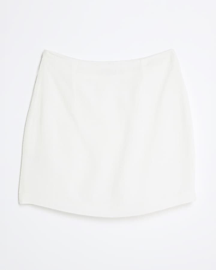 White Linen Blend Mini Skirt