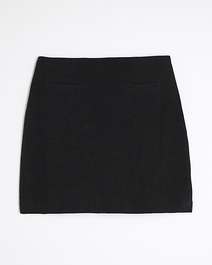 Black Linen Blend Mini Skirt