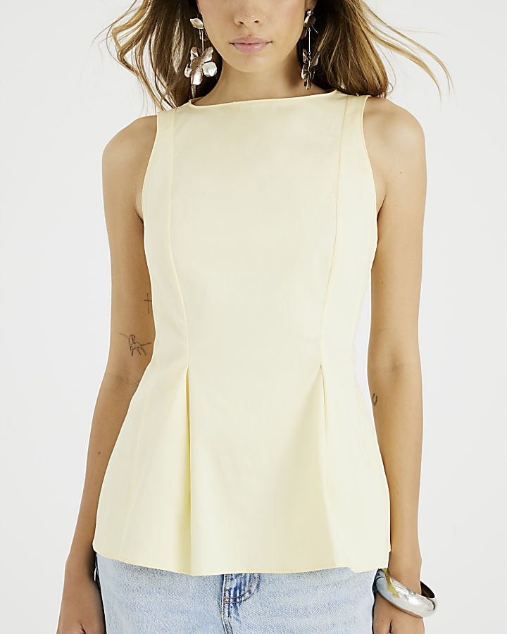 Yellow Sleeveless Peplum Top