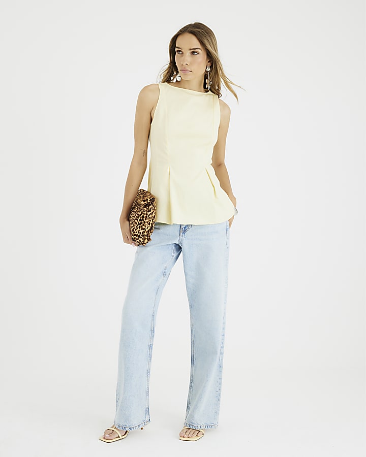 Yellow Sleeveless Peplum Top