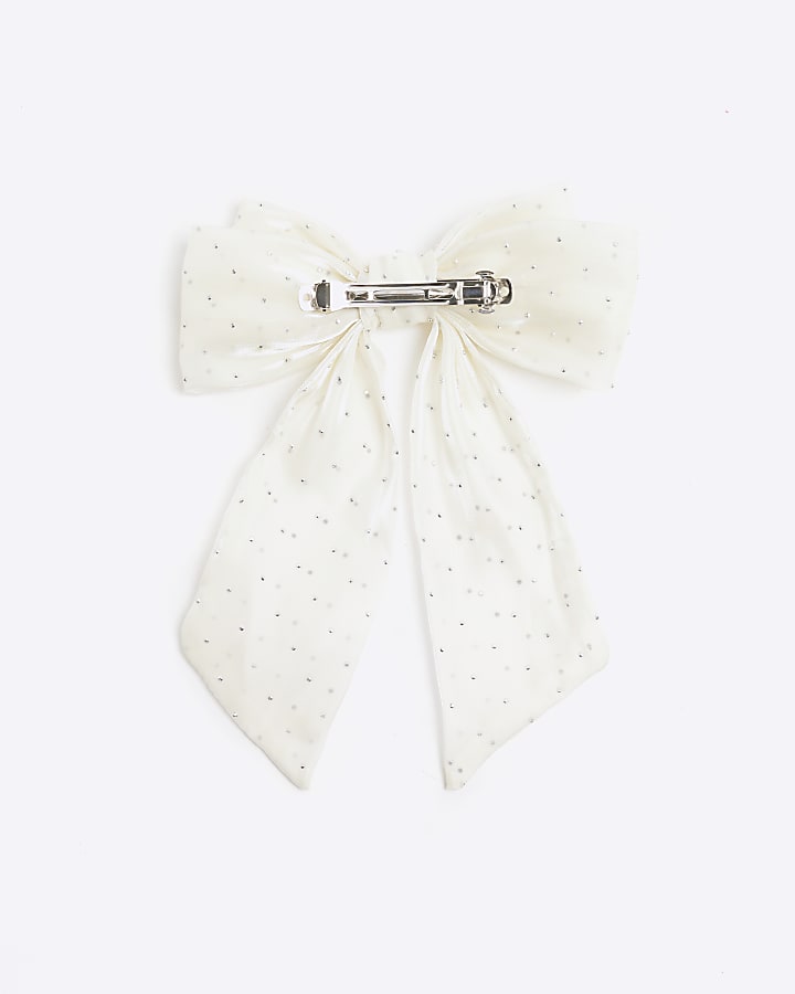 Cream Diamante Bow Hair Clip