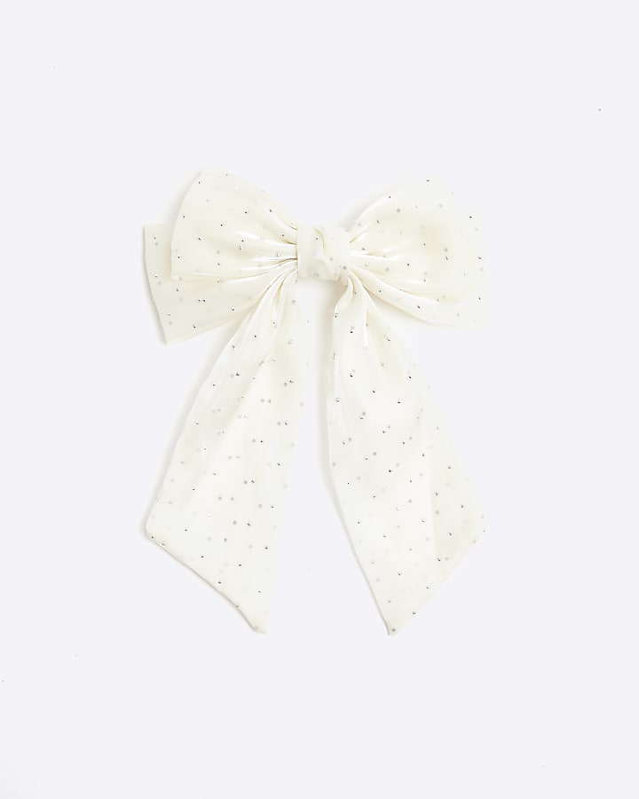 Cream Diamante Bow Hair Clip