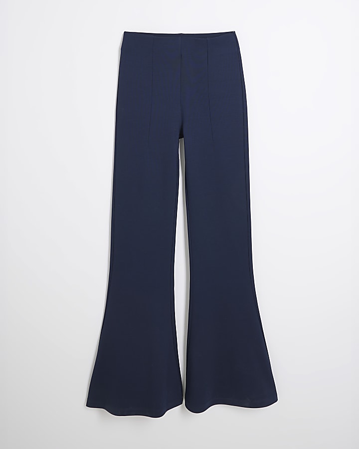 Navy Ponte Pull On Kickflare Trousers