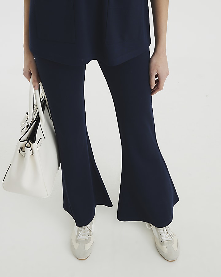 Navy Ponte Pull On Kickflare Trousers