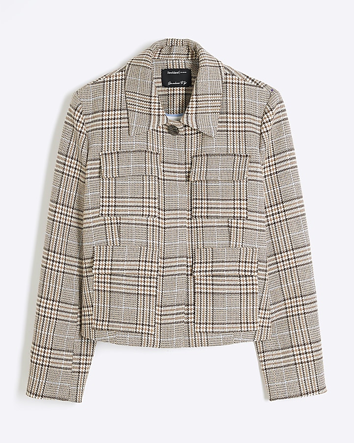 Brown Check Pocket Detail Jacket