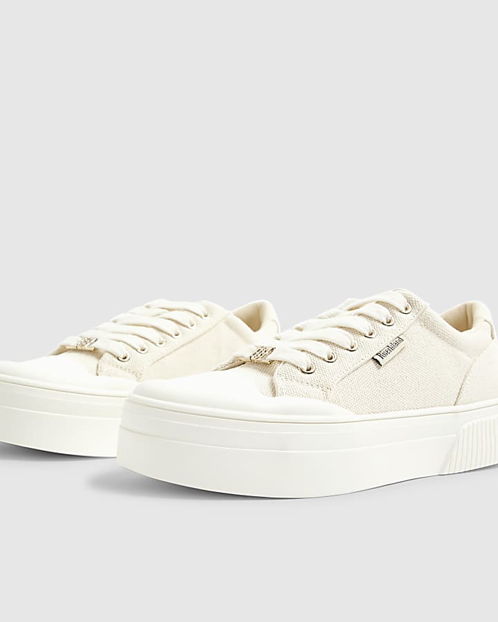 Cream Lace Up Platform Trainers