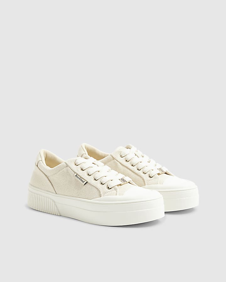 Cream Lace Up Platform Trainers