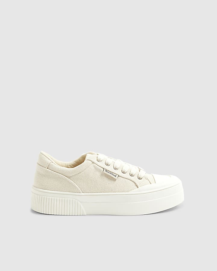 Cream Lace Up Platform Trainers