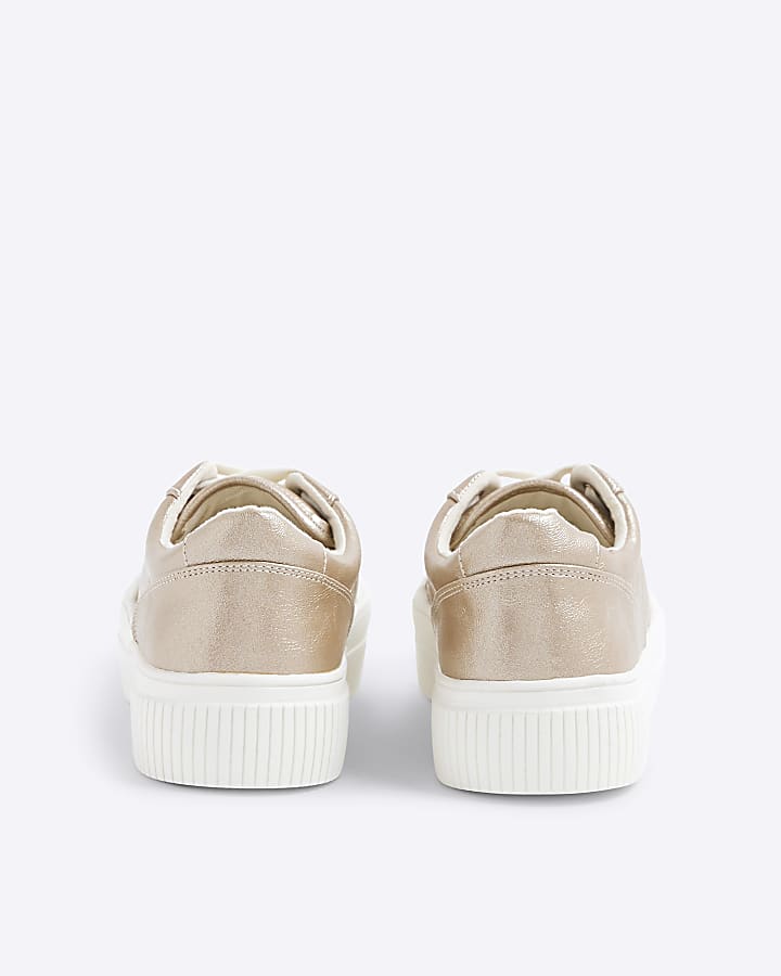 Gold Lace Up Platform Trainers
