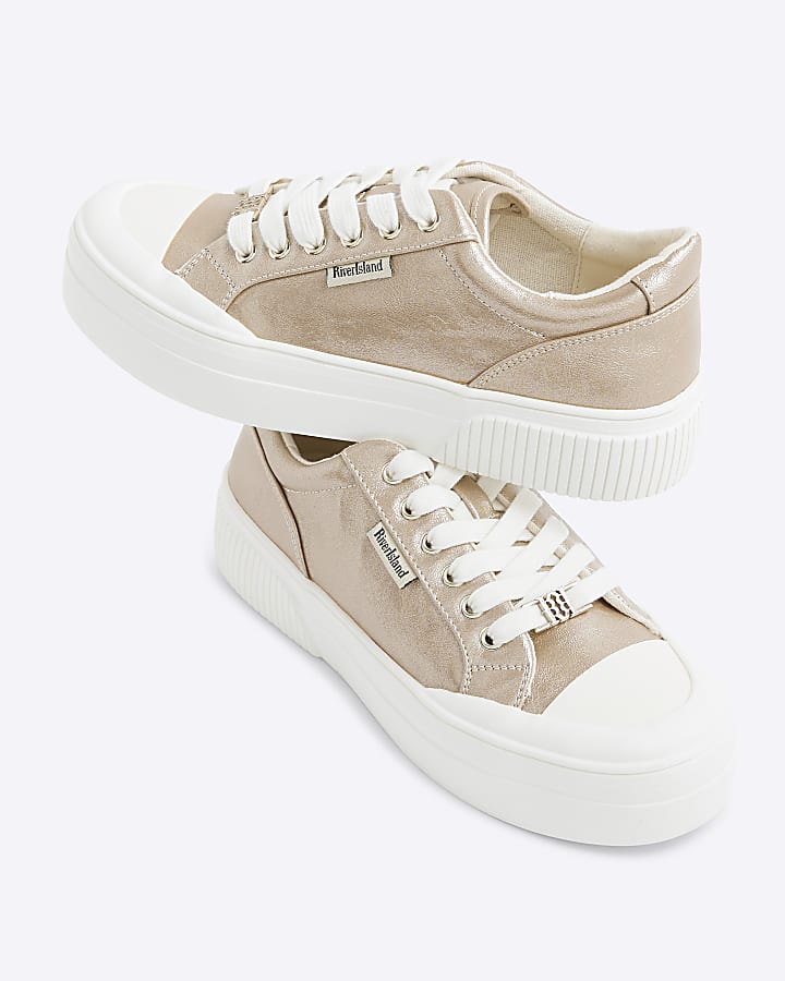 Gold Lace Up Platform Trainers