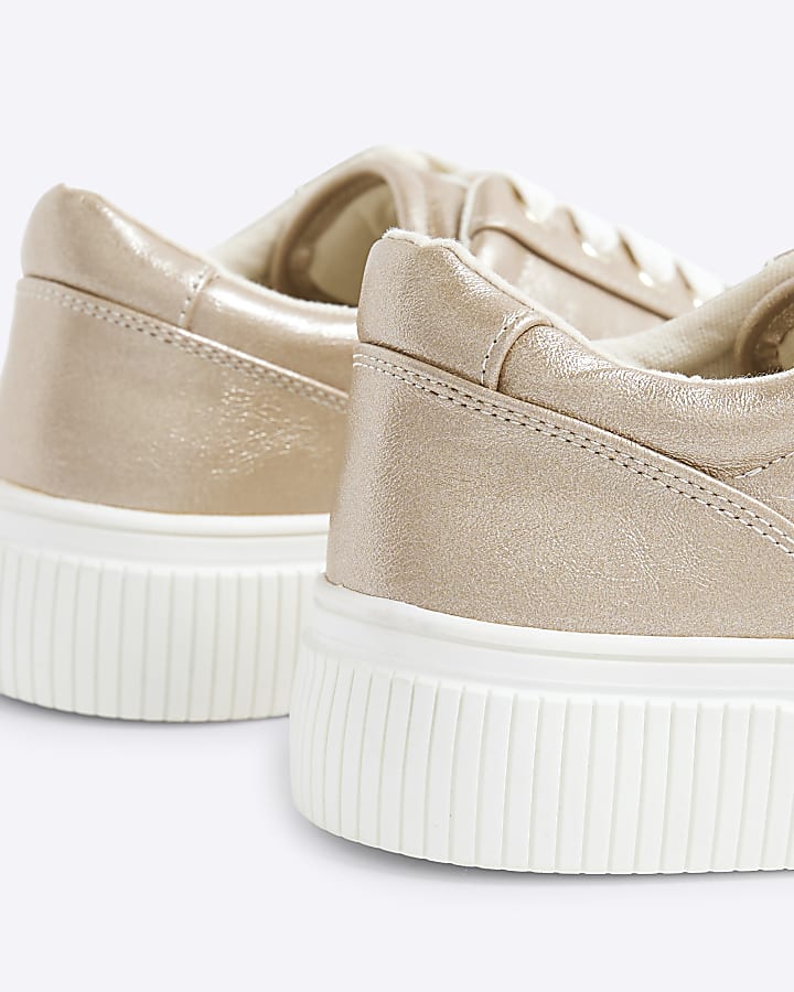 Gold Lace Up Platform Trainers