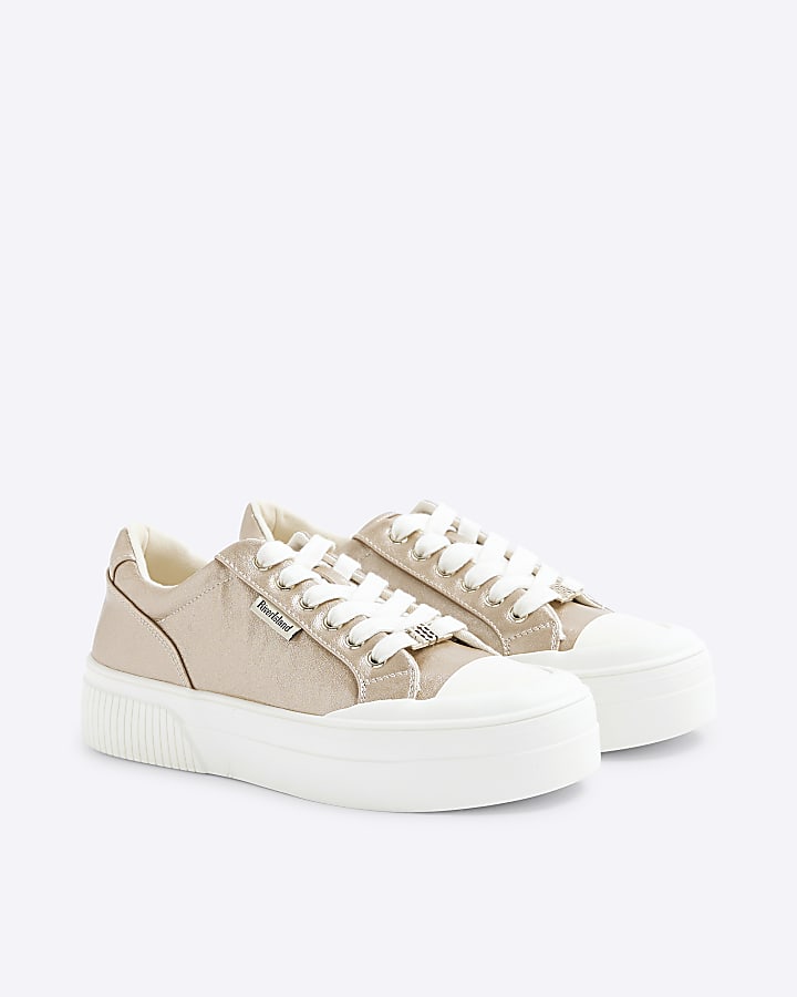 Gold Lace Up Platform Trainers