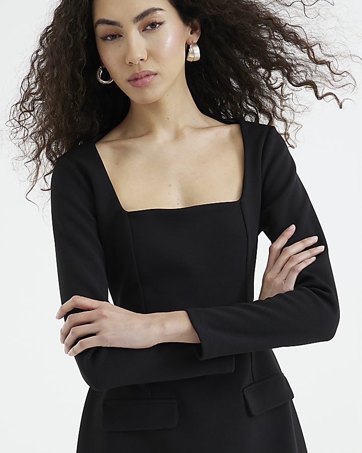 Black Long Sleeve Mini Dress