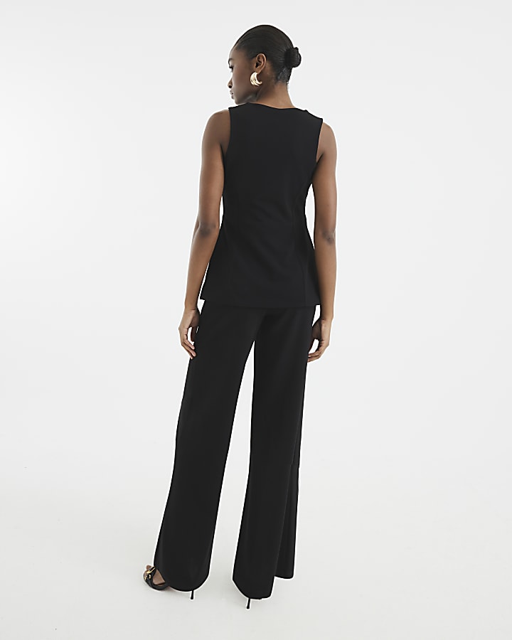 Black Asymmetric Waistcoat Hybrid Jumpsuit