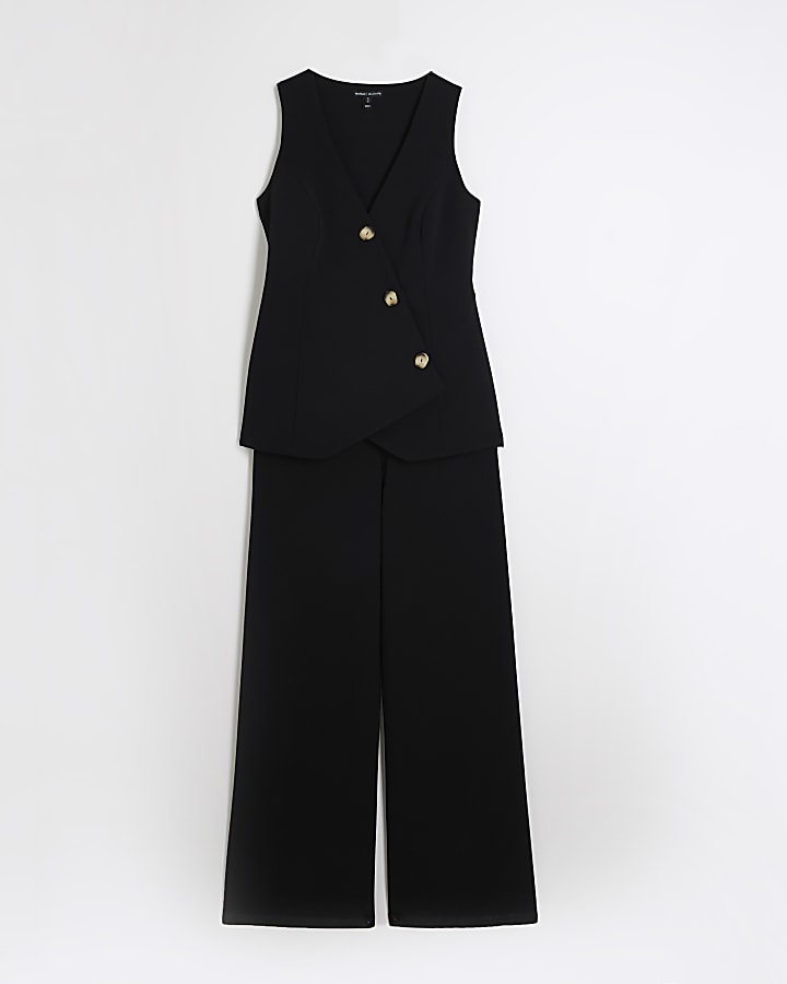 Black Asymmetric Waistcoat Hybrid Jumpsuit