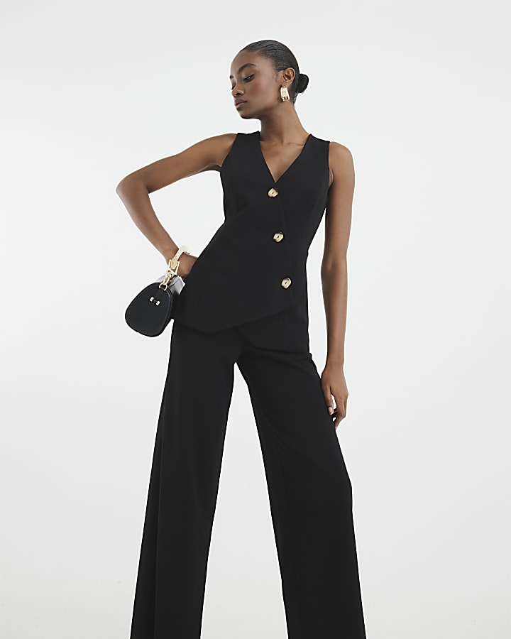 Black Asymmetric Waistcoat Hybrid Jumpsuit