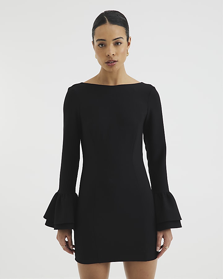 Black Bell Sleeve Mini Dress