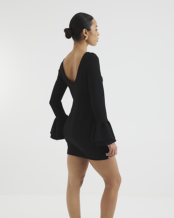 Black Bell Sleeve Mini Dress