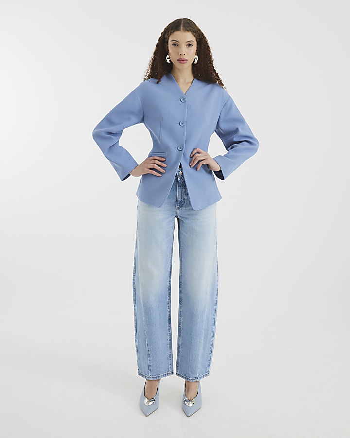 Blue Puff Sleeve Tailored Blazer