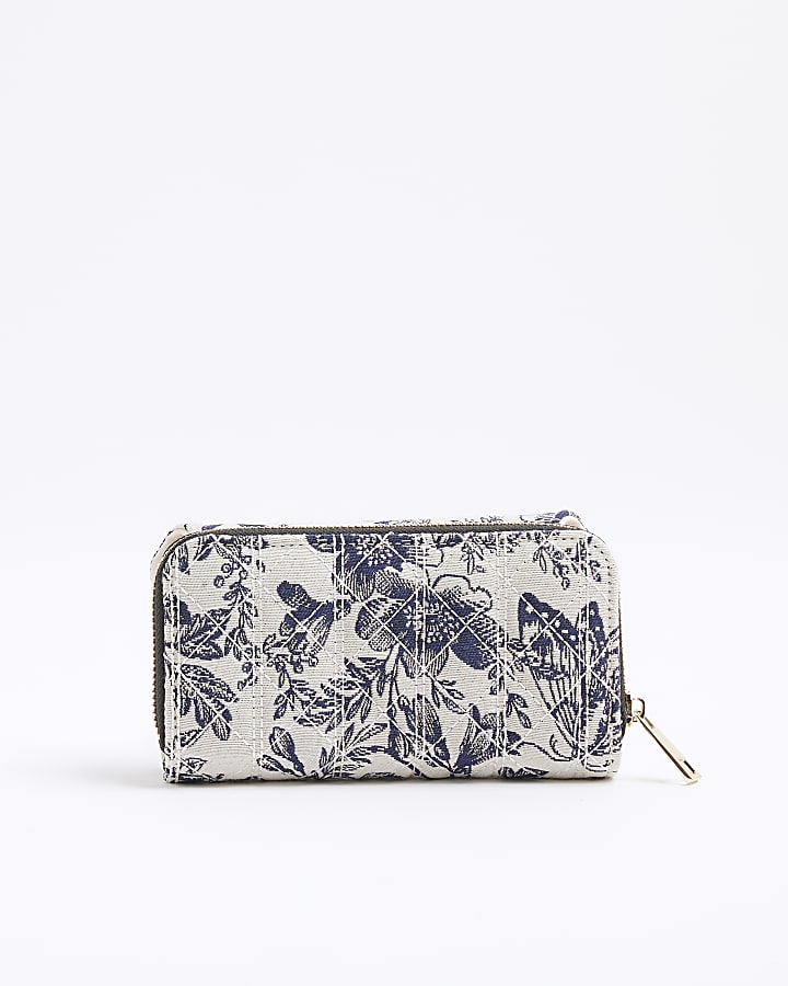 Navy Floral Flap Front Zip Around Purse