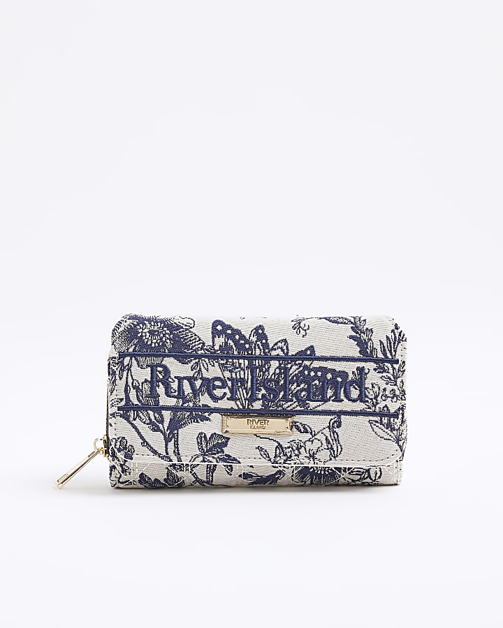 Navy Floral Flap Front Zip Around Purse