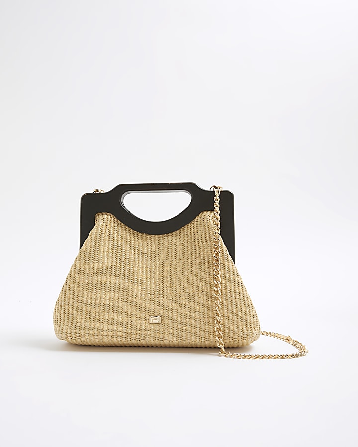 Beige Raffia Clutch Bag