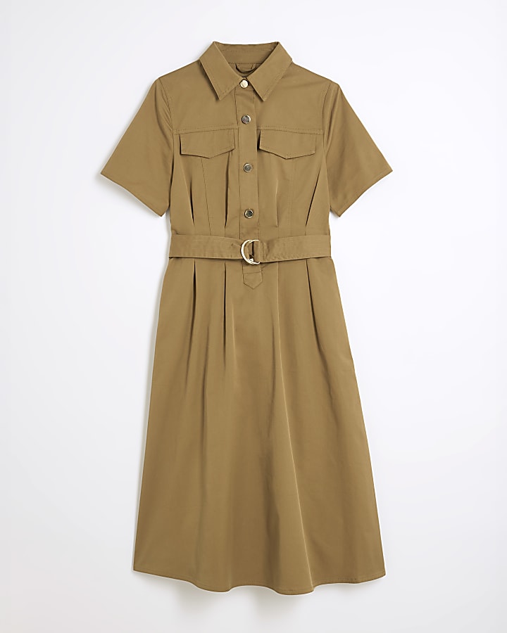 Beige Utility Belted Midi Dress