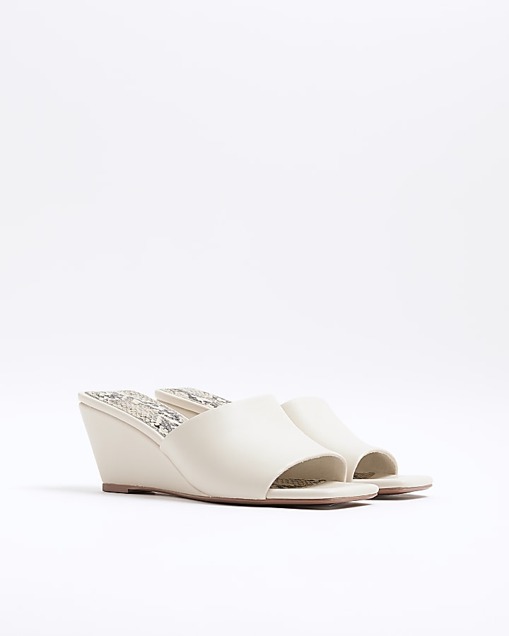 White Square Toe Wedge Sandals