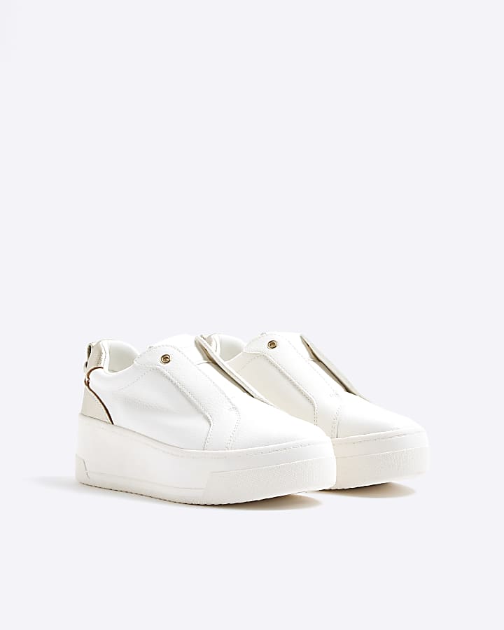 White Platform Pull On Trainers