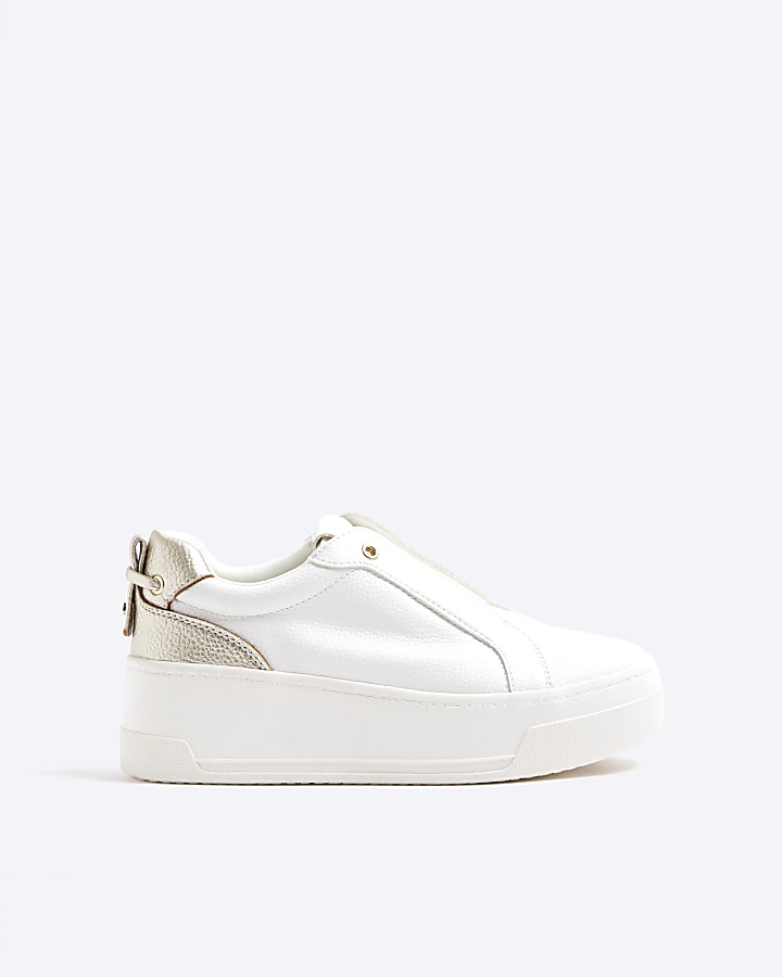 White Platform Pull On Trainers