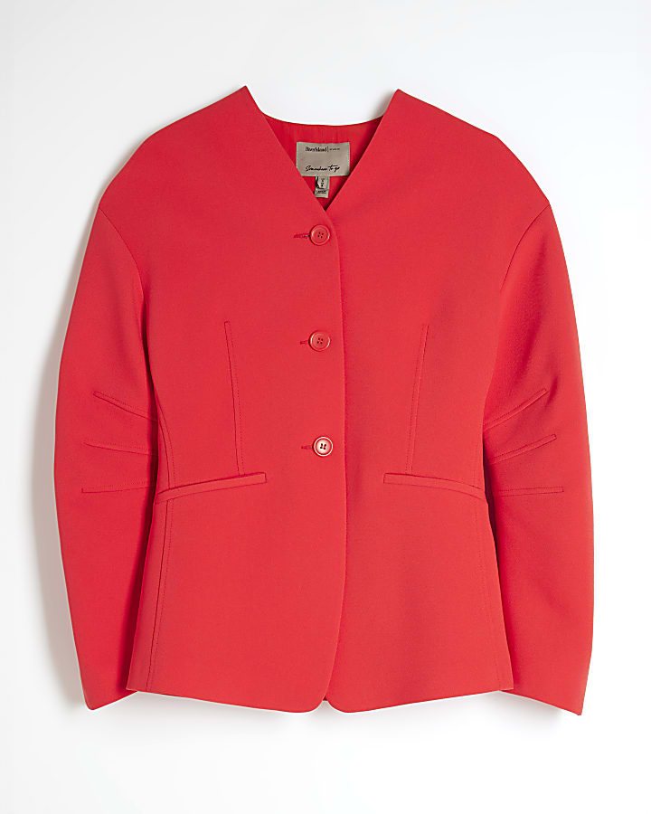 Red Puff Sleeve Tailored Blazer