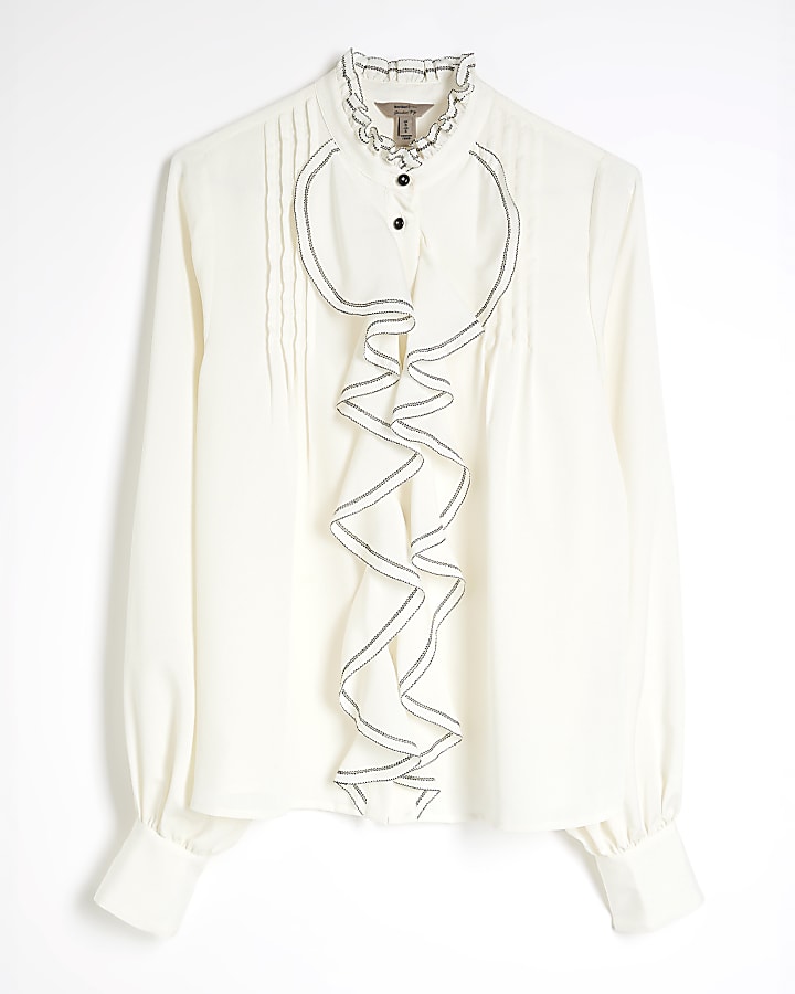 White Long Sleeve Ruffle Shirt