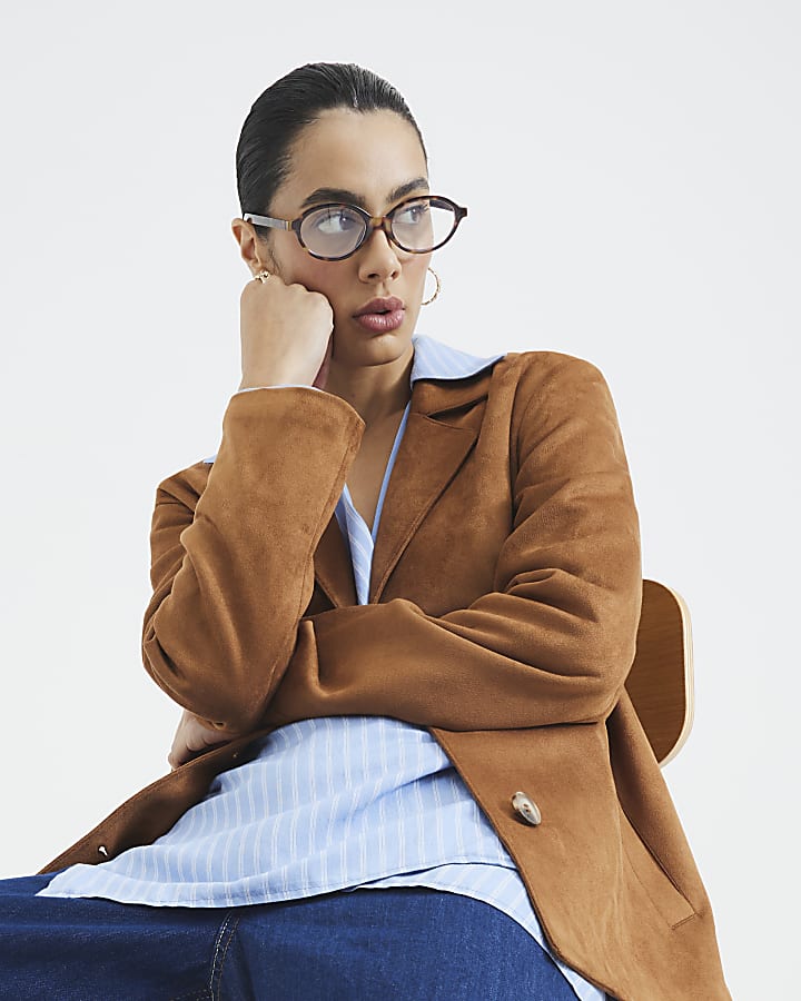 Brown Faux Suede Blazer