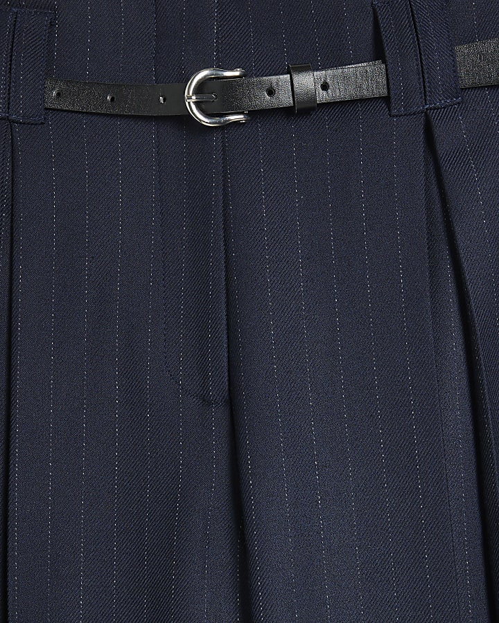 Navy Belted Wide Leg Trousers