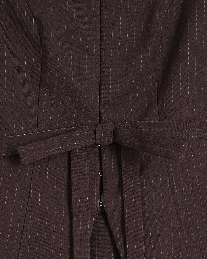 Brown Pinstripe Belted Jacket