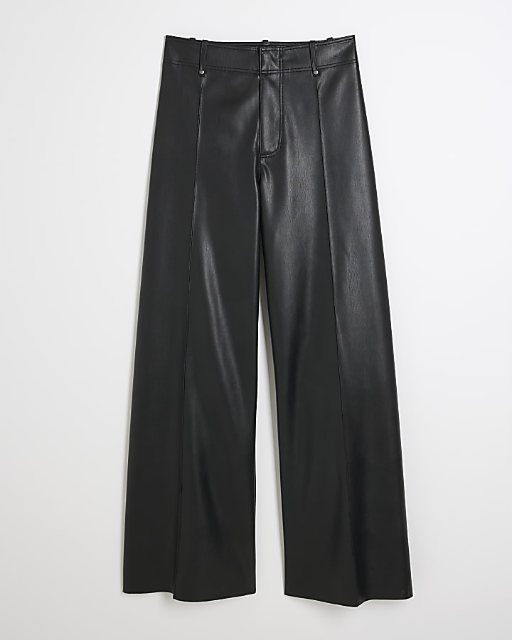 Black Faux Leather Wide Leg Trousers