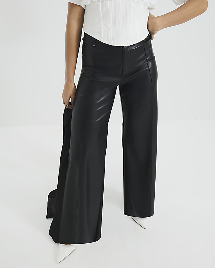 Black Faux Leather Wide Leg Trousers