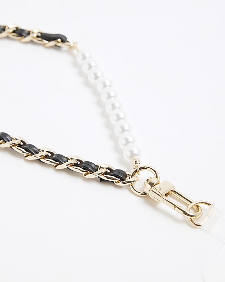 Gold Faux Leather Weave Phone Chain