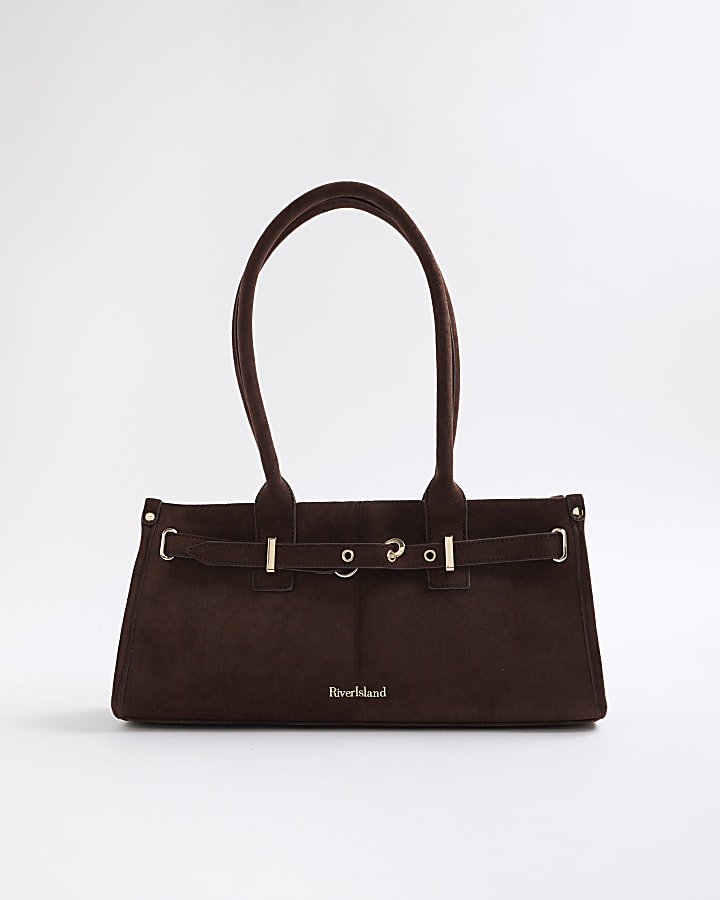 Brown Faux suede Buckle Shoulder Bag