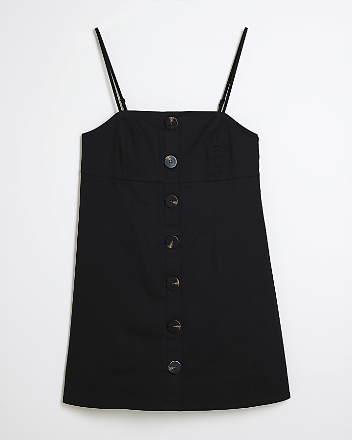 Black Sleeveless Button Down Mini Shift Dress