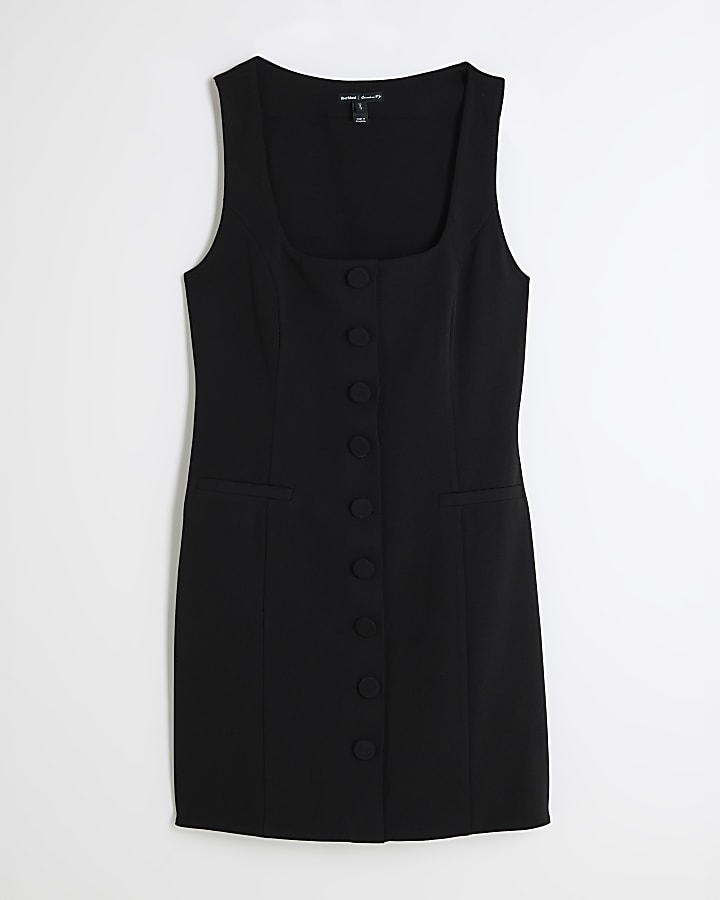 Black Square Neck Waistcoat Mini Dress