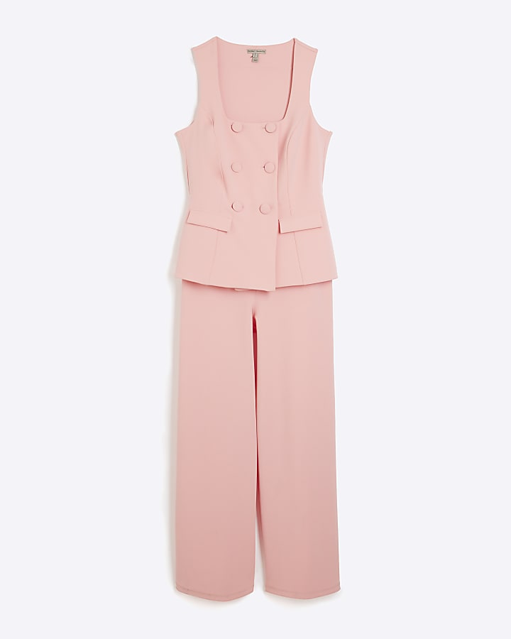 Coral Sleeveless Double Breasted Jumpsuit