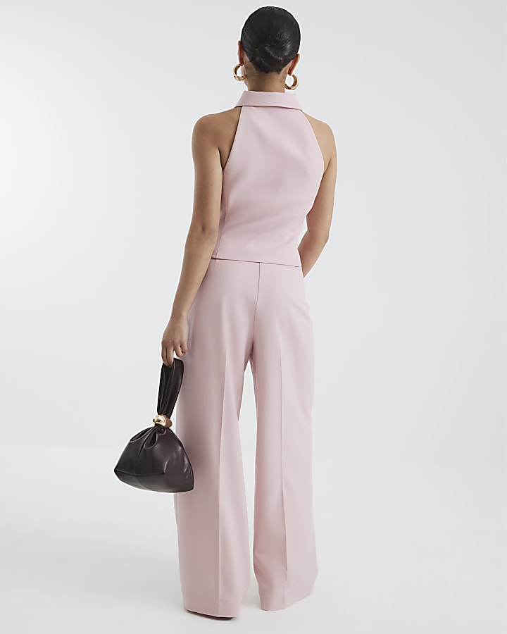 Petite Pink Button Front Straight Trousers