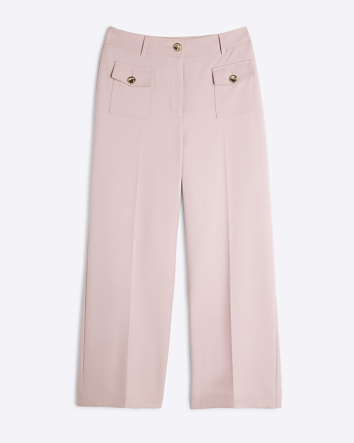 Petite Pink Button Front Straight Trousers